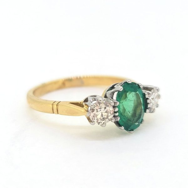 1.10ct Oval Emerald and Diamond Three Stone Engagement Ring in 18ct Gold