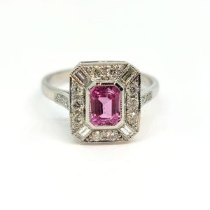 1ct Pink Sapphire and Diamond Cluster Dress Ring in Platinum