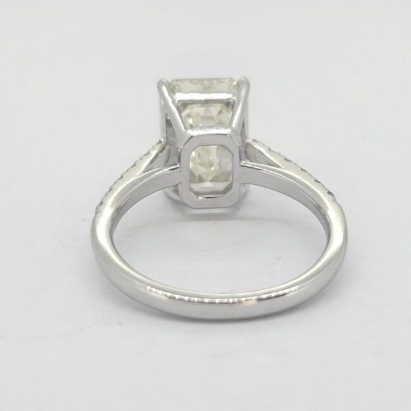 1.14ct Emerald Cut Diamond Solitaire Engagement Ring, single stone 4.14 carat VS1 emerald-cut diamond in 18ct white gold with diamond shoulders