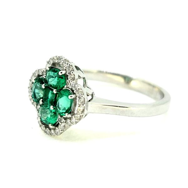 VCA Style Emerald and Diamond Floral Cluster Dress Ring in 18ct white gold