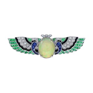 Opal Emerald Sapphire and Diamond Wing Brooch