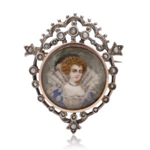 Victorian Silver and Gold Mounted Brooch With Miniature Of Marie de Medici