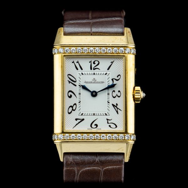 Jaeger-LeCoultre Ladies Reverso Duetto 269.1.54 with Diamonds 18ct yellow gold ladies Jaeger unworn vintage watch with original box, booklets and papers