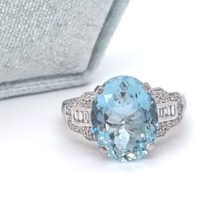 Aquamarine and Diamond Ring, Platinum