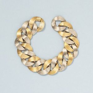 Pomellato Bi Colour Yellow and White 18ct Gold Striped Gourmet Link Bracelet