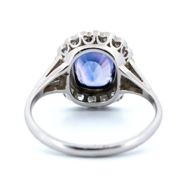 Sapphire and diamond cluster ring in platinum.