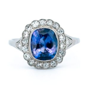 Vintage 2.3 Carat Sapphire And Diamond Cluster Ring In Platinum