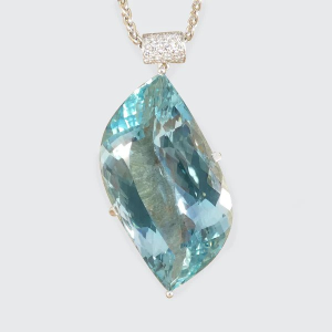 71 Carat Aquamarine Leaf Pendant With Diamond Bail In White Gold