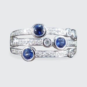 Sapphire And Diamond Bubble Style Ring In Platinum