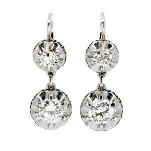 Diamond pendant earrings in platinum.