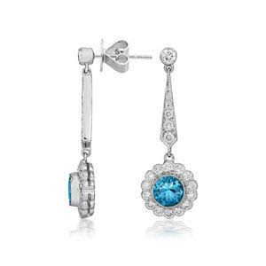 Edwardian Style 1.71ct Aquamarine and Diamond Cluster Drop Earrings in 18ct White Gold