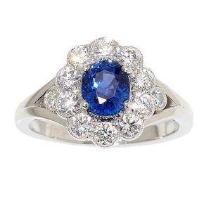 Certified Natural No Heat Sapphire and Diamond Cluster Ring