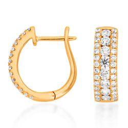 0.88ct Diamond Set Rose Gold Half Hoop Earrings, 18ct rose gold hoop earrings with the front half of each earring set with a row of round brilliant-cut diamonds accented with a border of smaller diamonds to each side