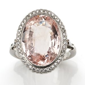 Certified 10.13ct Natural No Heat Oval Cut Peach Sapphire and Diamond Cluster Ring in Platinum with Certificate