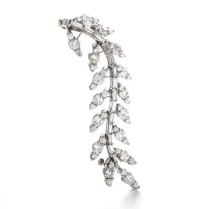 Vintage 5.80ct Old Cut Diamond Fern Brooch in Platinum