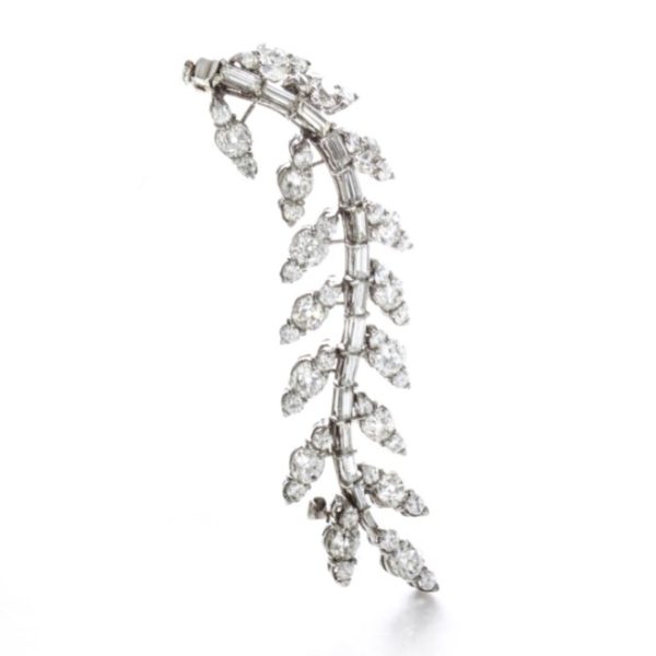 Vintage 5.80ct Old Cut Diamond Fern Brooch in Platinum