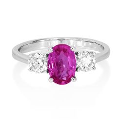 Oval 1.41cts Pink Sapphire and Diamond Three Stone Engagement Ring