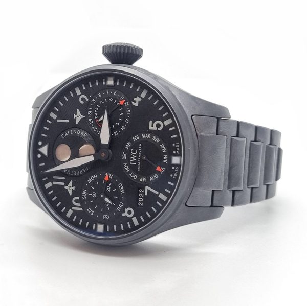 IWC Big Pilot Top Gun Black Ceramic IW503604 Watch, 6240254 black ceramic case black dial with perpetual calendar and moon phase indicator on a Ceratanium IWC bracelet with box and papers