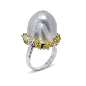 Koch Natural South Sea Baroque Pearl And Diamond Ring In White Gold