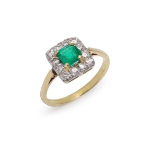 Emerald And Diamond Cluster Ring In 18 Carat Yellow Gold And Platinum