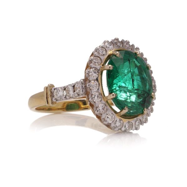 Zambian 4.63 Carat Emerald And Diamond Cluster Ring In 18 Carat Gold