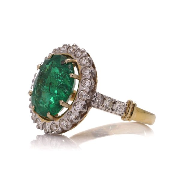 Zambian 4.63 Carat Emerald And Diamond Cluster Ring In 18 Carat Gold