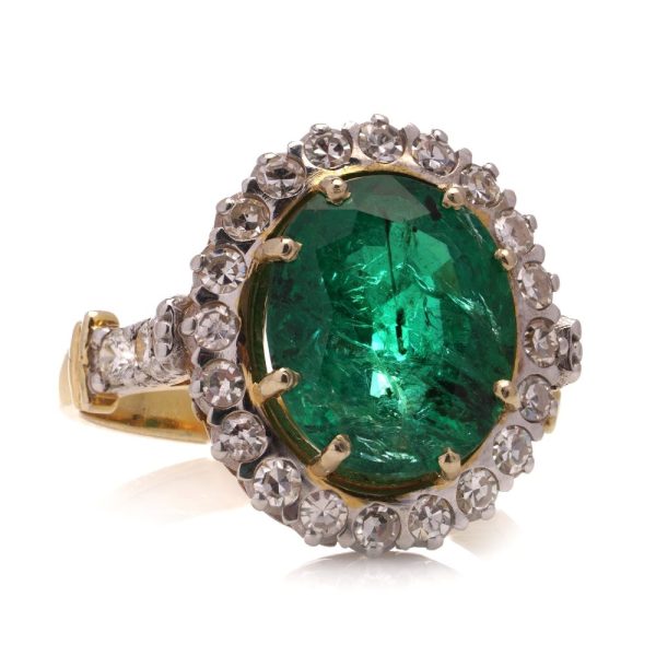 Zambian 4.63 Carat Emerald And Diamond Cluster Ring In 18 Carat Gold