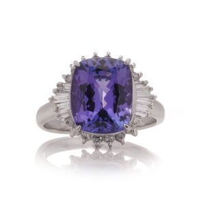 Tanzanite and diamond platinum cluster ring.