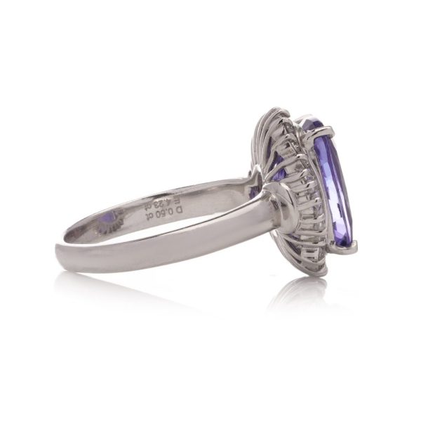 Tanzanite and diamond platinum cluster ring.