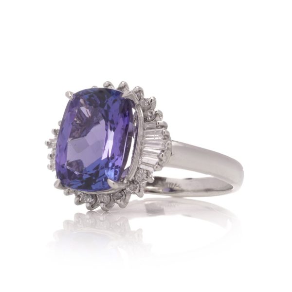 Tanzanite and diamond platinum cluster ring.