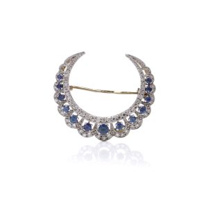 Edwardian Sapphire And Diamond Crescent Brooch In 18 Carat Gold