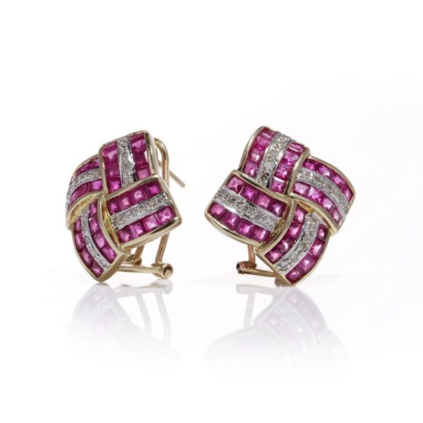 Vintage ruby and diamond earrings in gold.