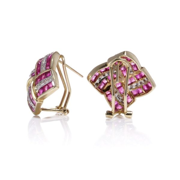 Vintage ruby and diamond earrings in gold.