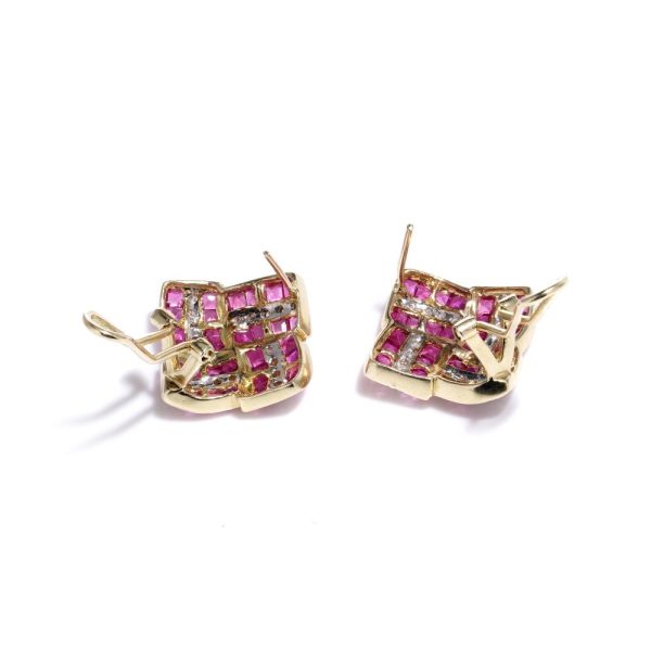 Vintage ruby and diamond earrings in gold.