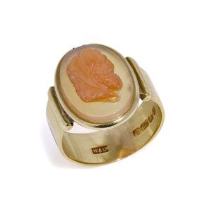 Antique Agate Cameo Ring Depicting Hercules Mounted In 18 Carat Yellow Gold