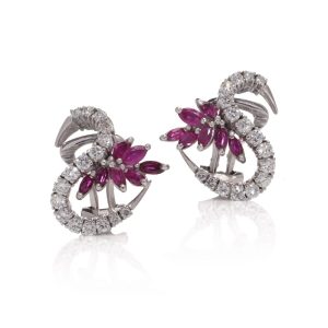 Georg Hornemann for Vacheron & Constantin 18 Carat White Gold  Diamond And Ruby Earrings