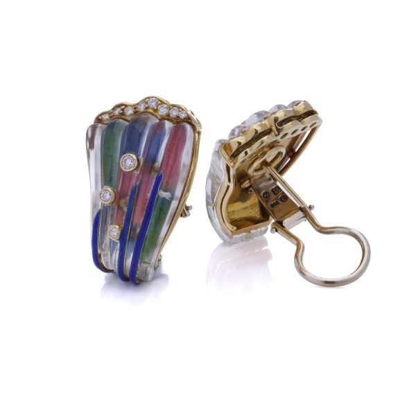 Vintage rock crystal and diamond earrings in gold.
