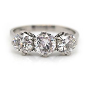 Art Deco 1.95ct Old Cut Diamond Three Stone Engagement Ring