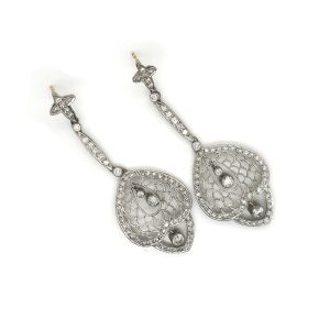 Art Deco Style 1.90ct Diamond Drop Earrings, Diamond star shaped tops suspend shell-shaped cluster drops via links all set with sparkling diamonds