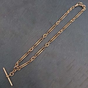 Victorian Antique 9ct Gold Albert Chain Necklace, 9ct yellow gold antique Albert chain necklace with T-bar pendant.