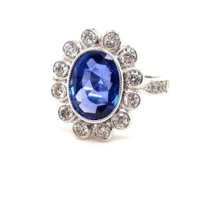 4.0ct No Heat Ceylon Sapphire and Diamond Cluster Engagement Ring