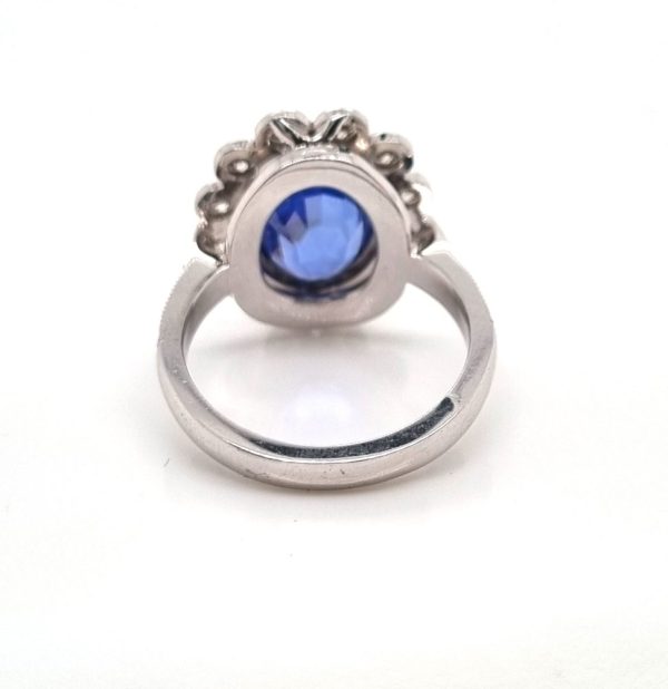 4.0ct No Heat Ceylon Sapphire and Diamond Cluster Engagement Ring