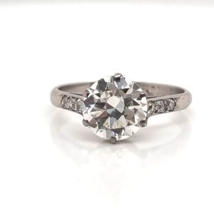 Vintage Art Deco 1930s old cut diamond engagement ring platinum and diamond shoulders