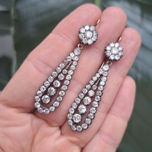 Antique Georgian day to night diamond drop earrings circa 1810 mounted in silver upon gold