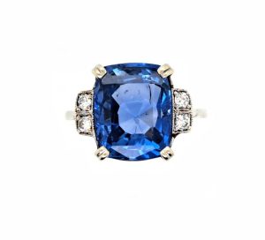 Vintage 7 Carat Ceylon Sapphire and Diamond Ring