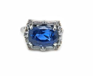 Vintage Art Deco 8 Carat No Heat Ceylon Sapphire and Diamond Ring