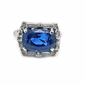 Vintage Art Deco 8 Carat No Heat Ceylon Sapphire and Diamond Ring