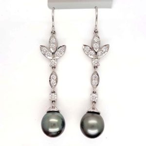 Grey Pearl and Diamond Drop Earrings