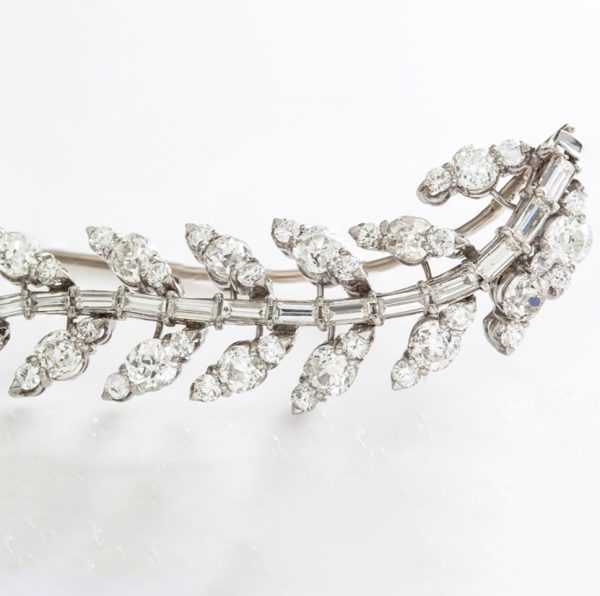 Vintage 5.80ct Old Cut Diamond Fern Brooch in Platinum