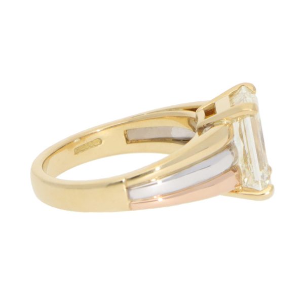 4.51ct emerald cut diamond engagement ring in 18ct yellow, white and rose gold